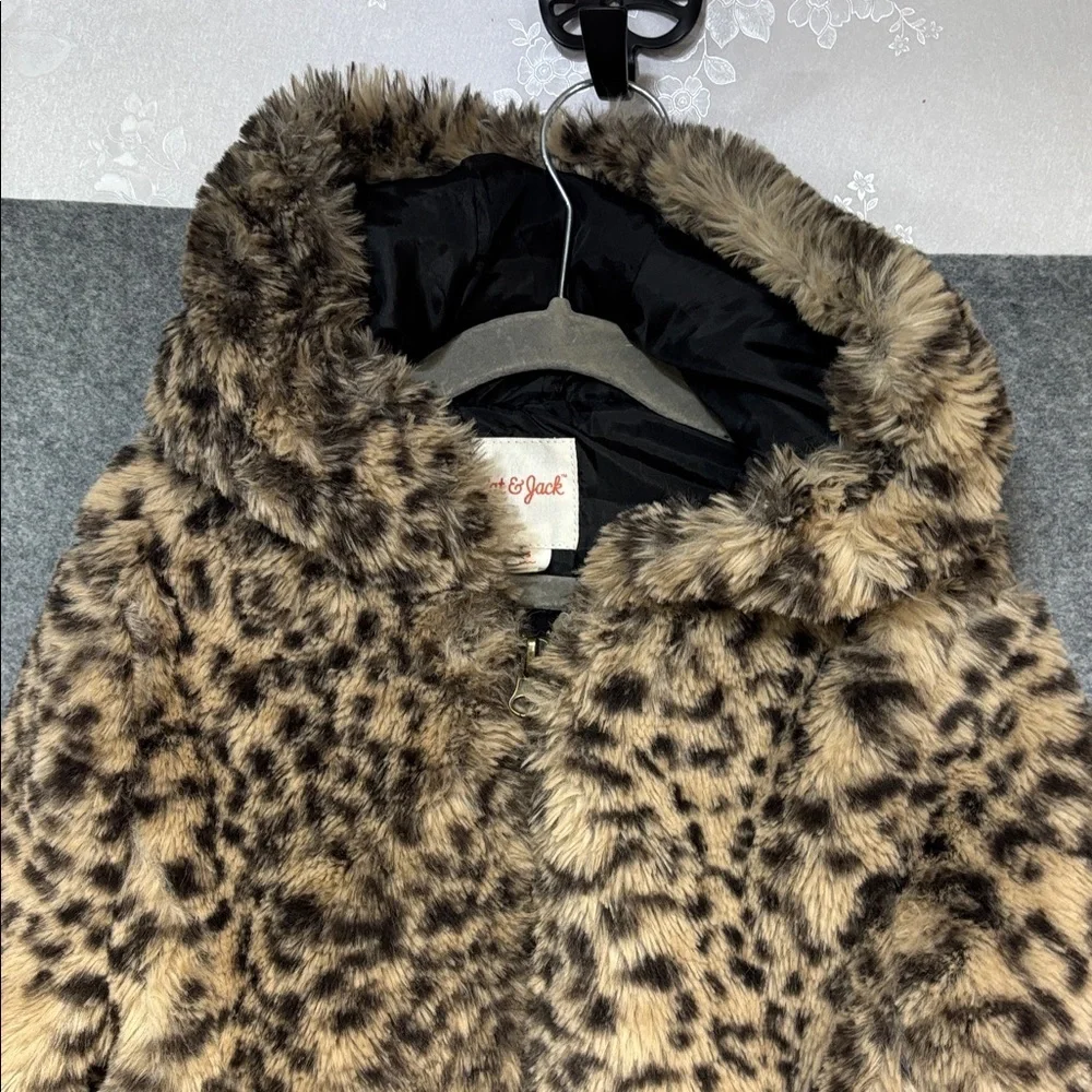 Cat & Jack faux fir cheetah leopard hooded full zip up lined jacket coat S